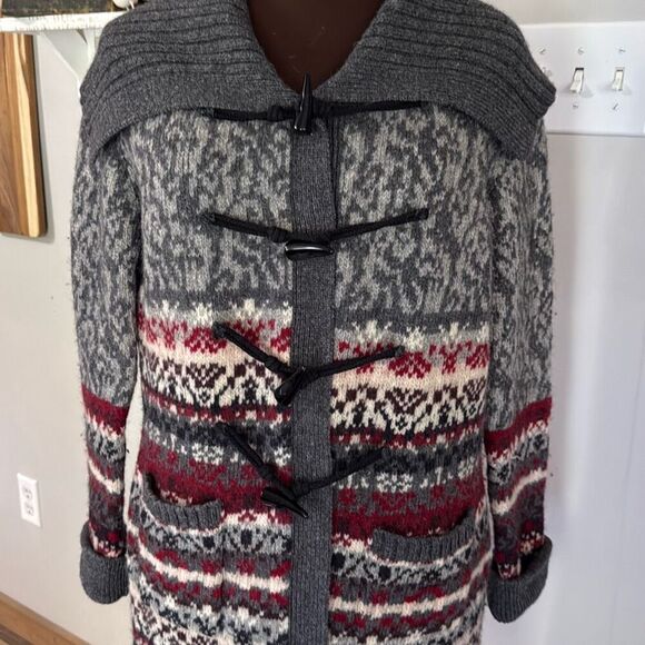 Bob Timberlake chunky lambswool duster cardigan sweater womens size XL red gray - Picture 2 of 11